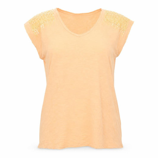 Next Womens Orange Cotton Tunic T-Shirt Size 12 V-Neck - Sequins