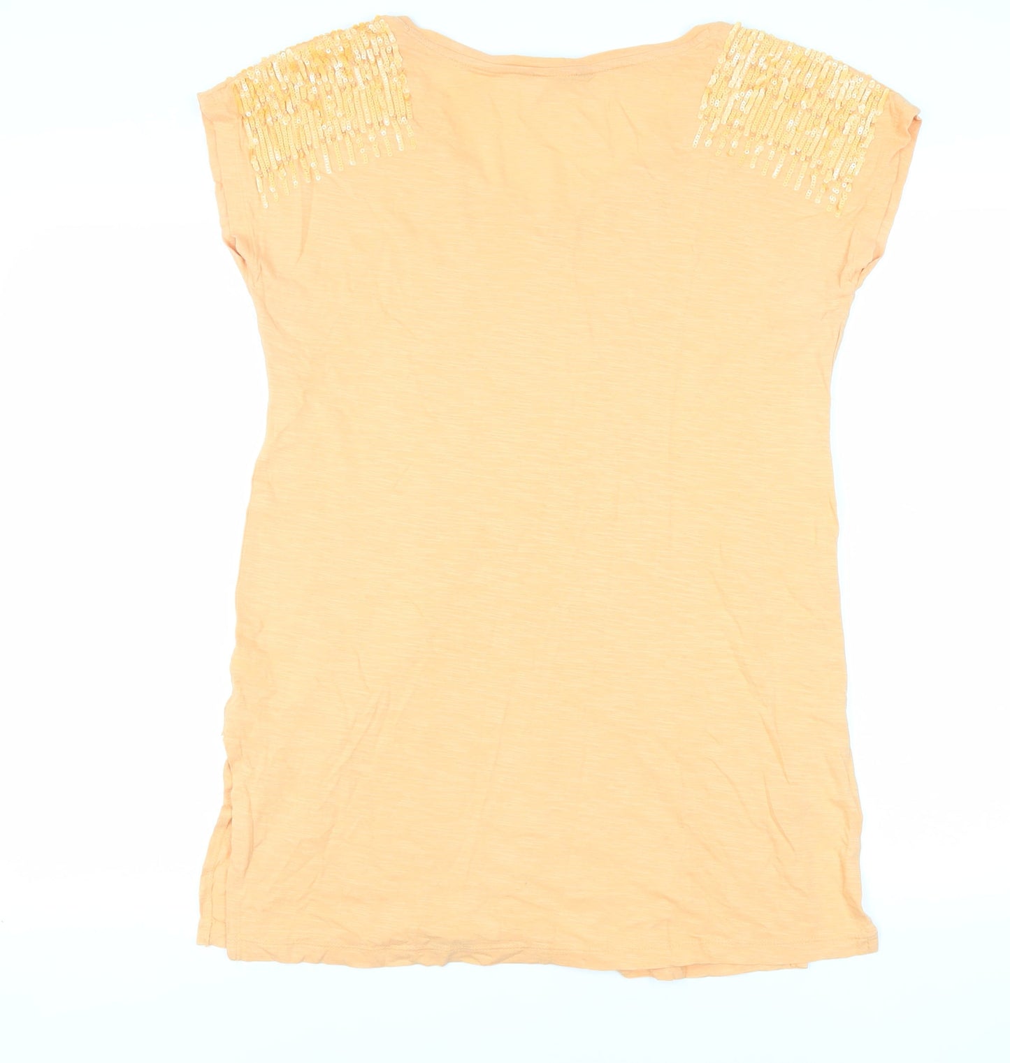NEXT Womens Orange Cotton Tunic T-Shirt Size 12 V-Neck - Sequins