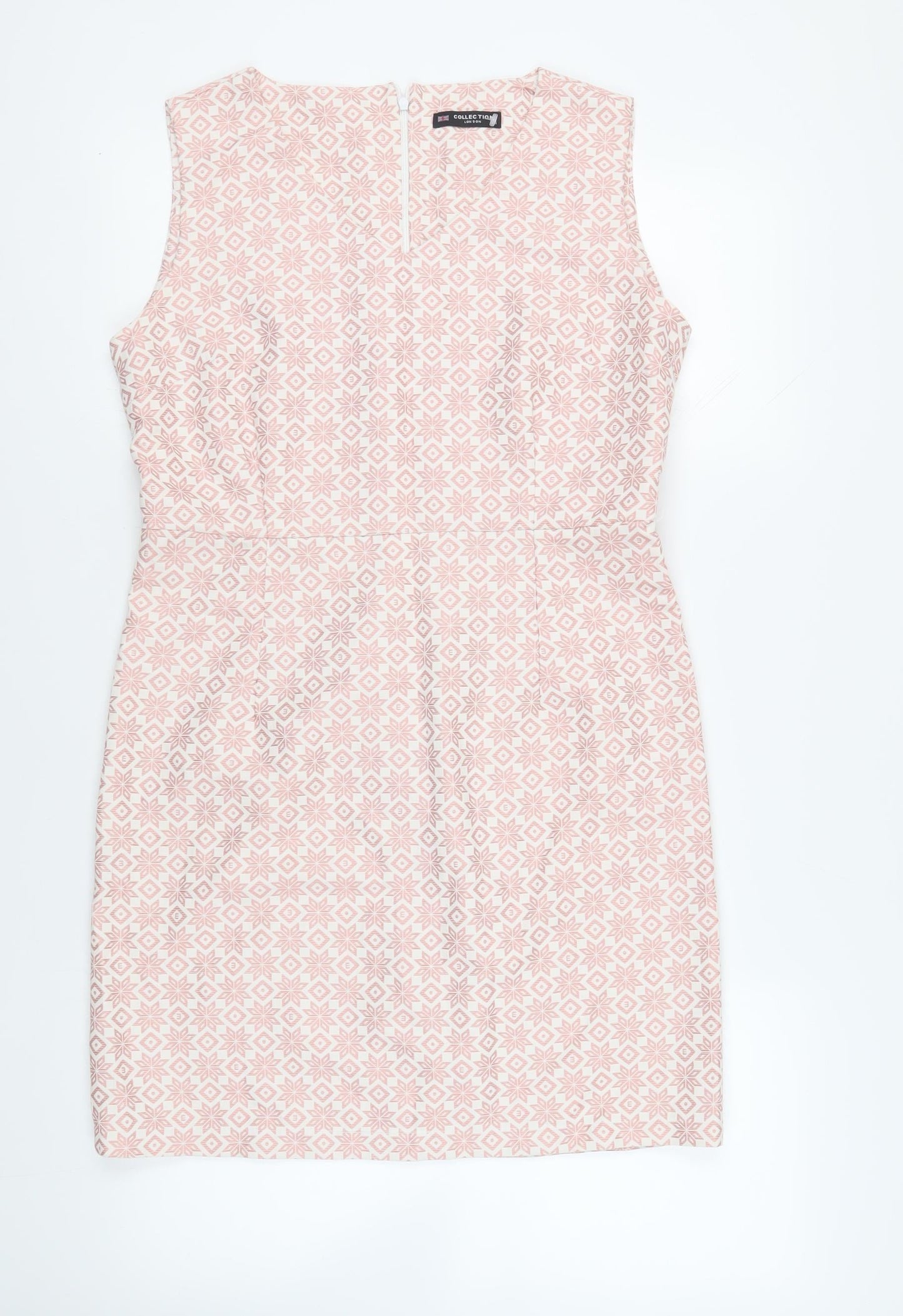 Collection London Womens Pink Geometric Polyester Pencil Dress Size 14 V-Neck Zip