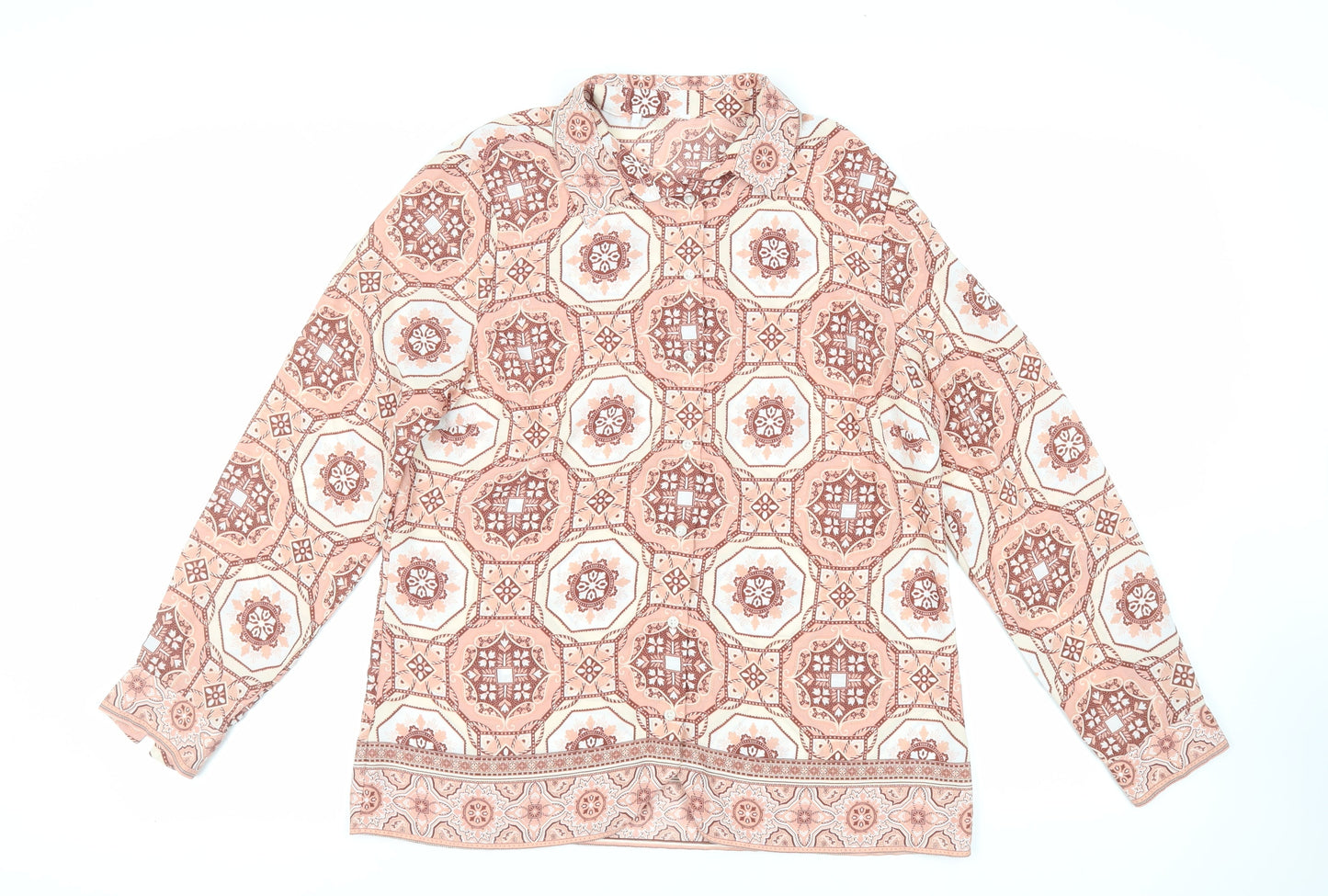 Marks and Spencer Womens Pink Geometric Polyester Basic Button-Up Size 14 Collared - Mosaic Print