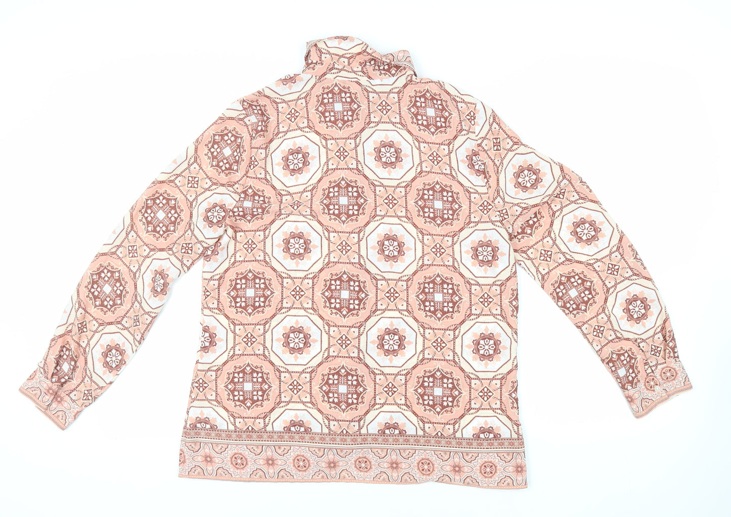 Marks and Spencer Womens Pink Geometric Polyester Basic Button-Up Size 14 Collared - Mosaic Print
