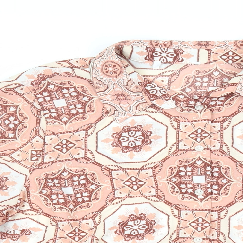 Marks and Spencer Womens Pink Geometric Polyester Basic Button-Up Size 14 Collared - Mosaic Print