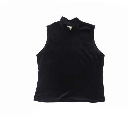 Classic Womens Black Polyester Basic Blouse Size 16 Mock Neck