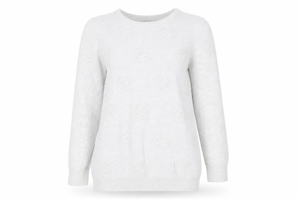 Dorothy Perkins Womens Grey Round Neck Floral Viscose Pullover Jumper Size 10