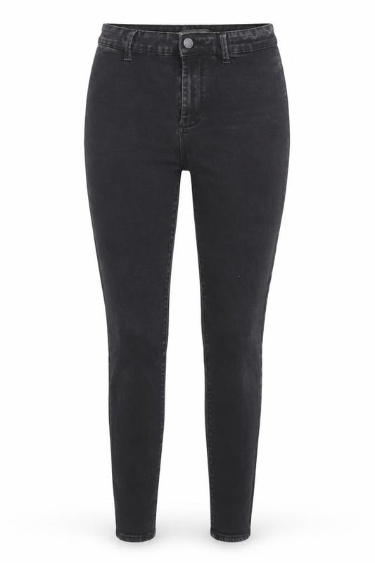 Front view of Denim & Co. women’s black cotton skinny jeans, size UK 12, 29-inch leg regular zip