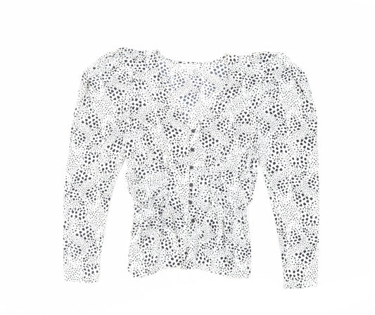 Topshop Womens White Animal Print Polyester Basic Button-Up Size 10 V-Neck
