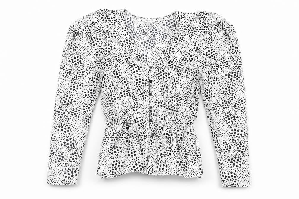 Topshop Womens White Animal Print Polyester Basic Button-Up Size 10 V-Neck