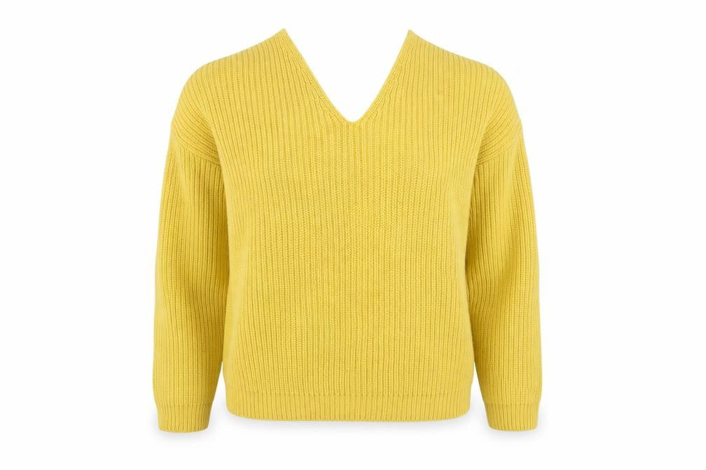 New Look Womens Yellow V-Neck Acrylic Pullover Jumper Size M - Back Detail
