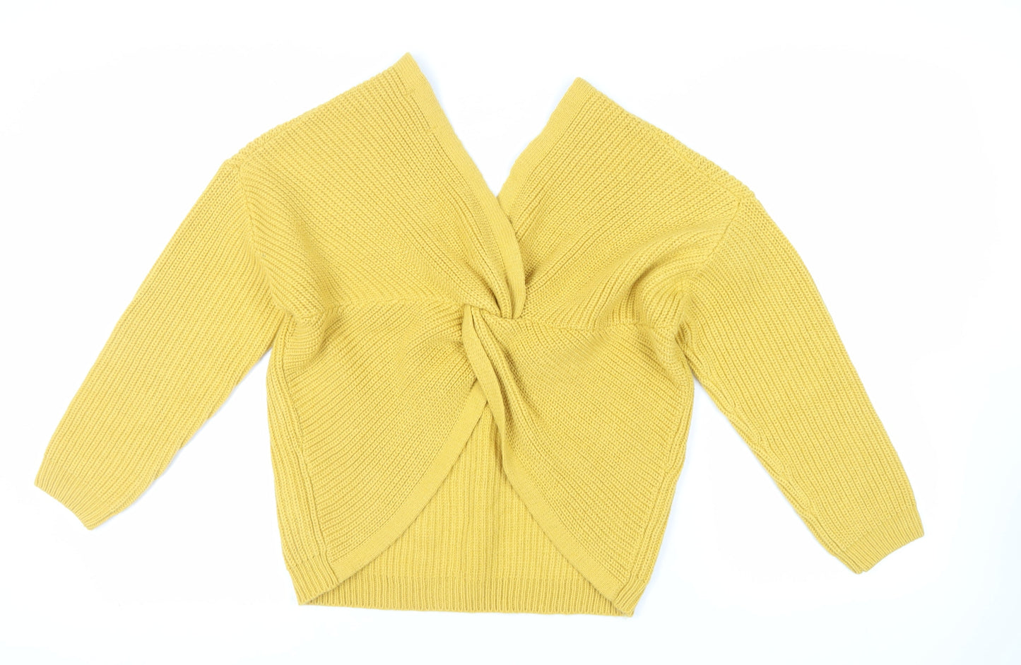 New Look Womens Yellow V-Neck Acrylic Pullover Jumper Size M - Back Detail