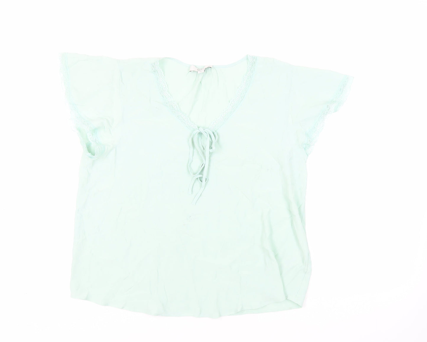 Marks and Spencer Womens Green Viscose Basic Blouse Size 14 V-Neck - Lace Trim