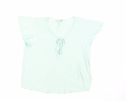 Marks and Spencer Womens Green Viscose Basic Blouse Size 14 V-Neck - Lace Trim