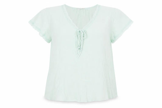 Marks and Spencer Womens Green Viscose Basic Blouse Size 14 V-Neck - Lace Trim