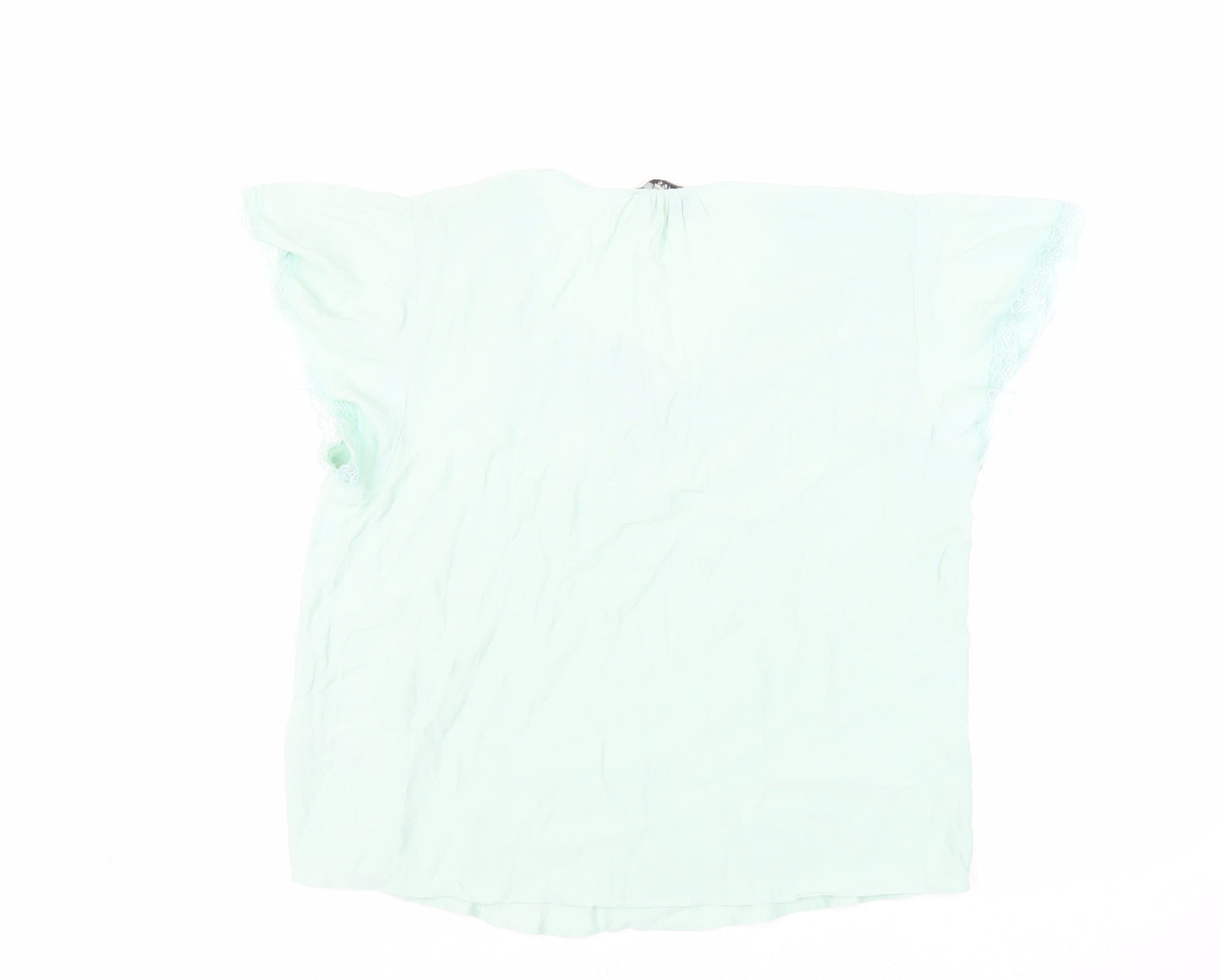 Marks and Spencer Womens Green Viscose Basic Blouse Size 14 V-Neck - Lace Trim
