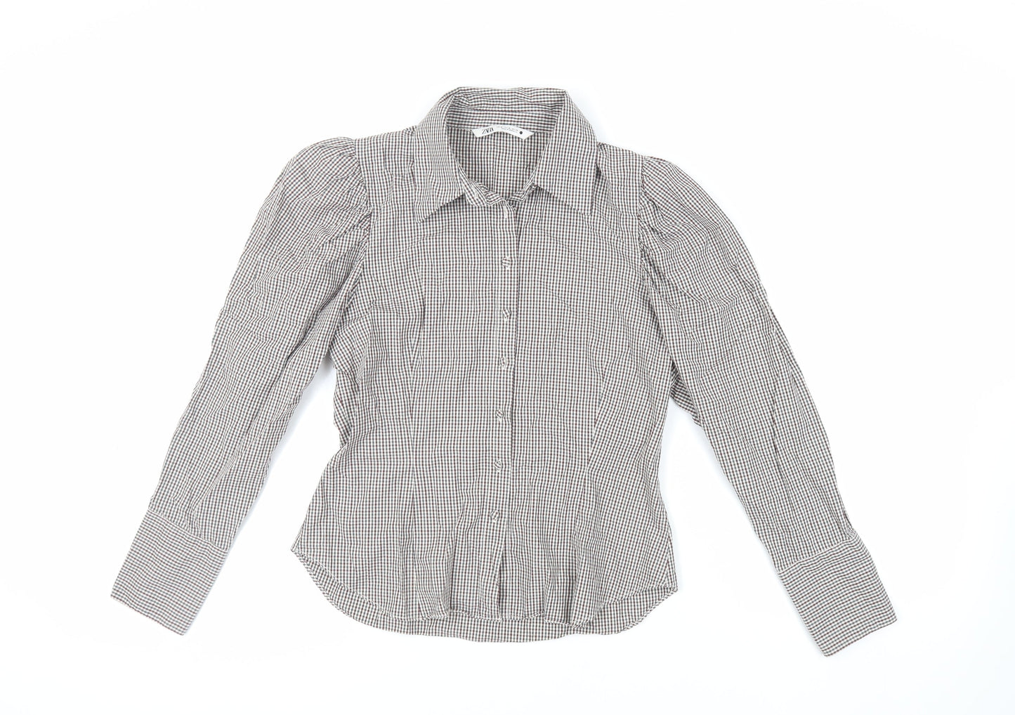 Zara Womens Red Check Cotton Basic Button-Up Size M Collared