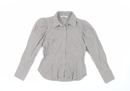 Zara Womens Red Check Cotton Basic Button-Up Size M Collared
