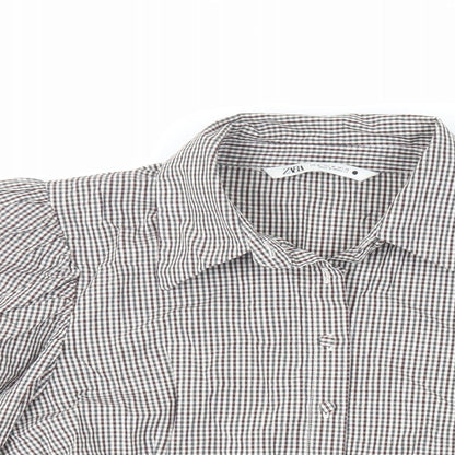 Zara Womens Red Check Cotton Basic Button-Up Size M Collared