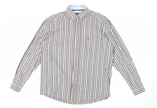 Casa Moda Mens Grey Striped Cotton Button-Up Size L Collared Button - Collar 41/42