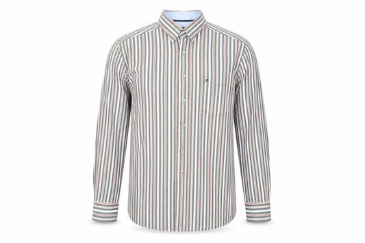 Casa Moda Mens Grey Striped Cotton Button-Up Size L Collared Button - Collar 41/42