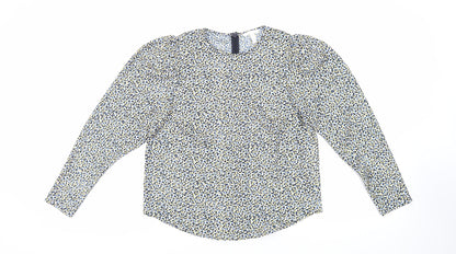 H&M Womens Blue Animal Print Polyester Basic Blouse Size M Round Neck