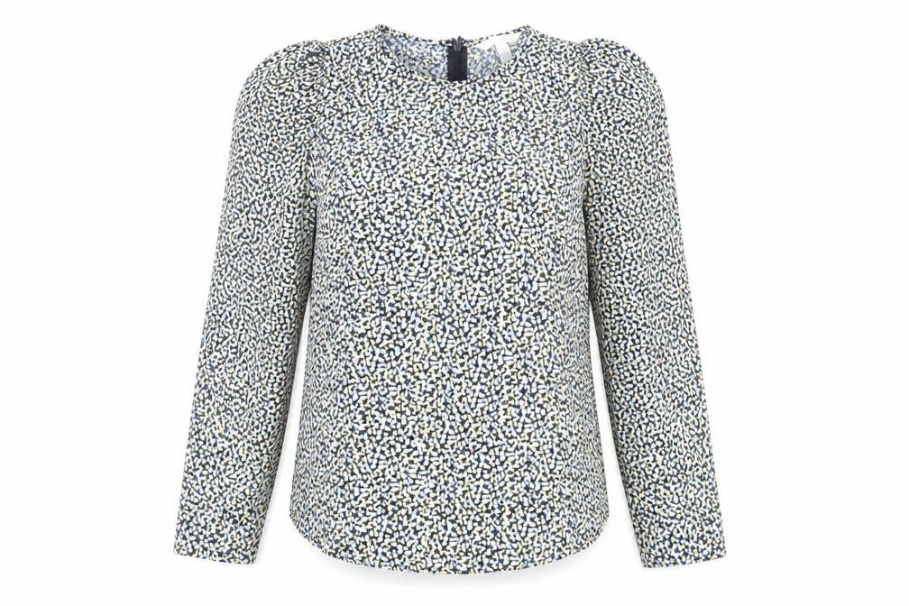 H&M Womens Blue Animal Print Polyester Basic Blouse Size M Round Neck