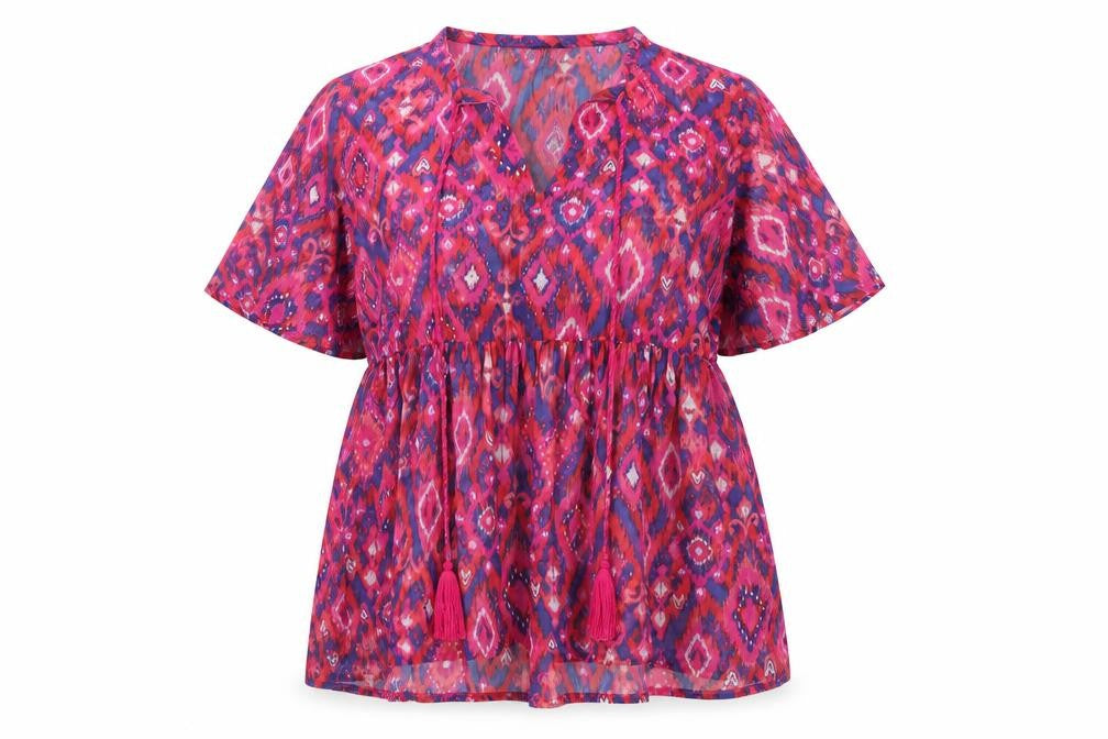 Kaleidoscope Womens Pink Geometric Polyester Basic Blouse Size 14 V-Neck - Sheer