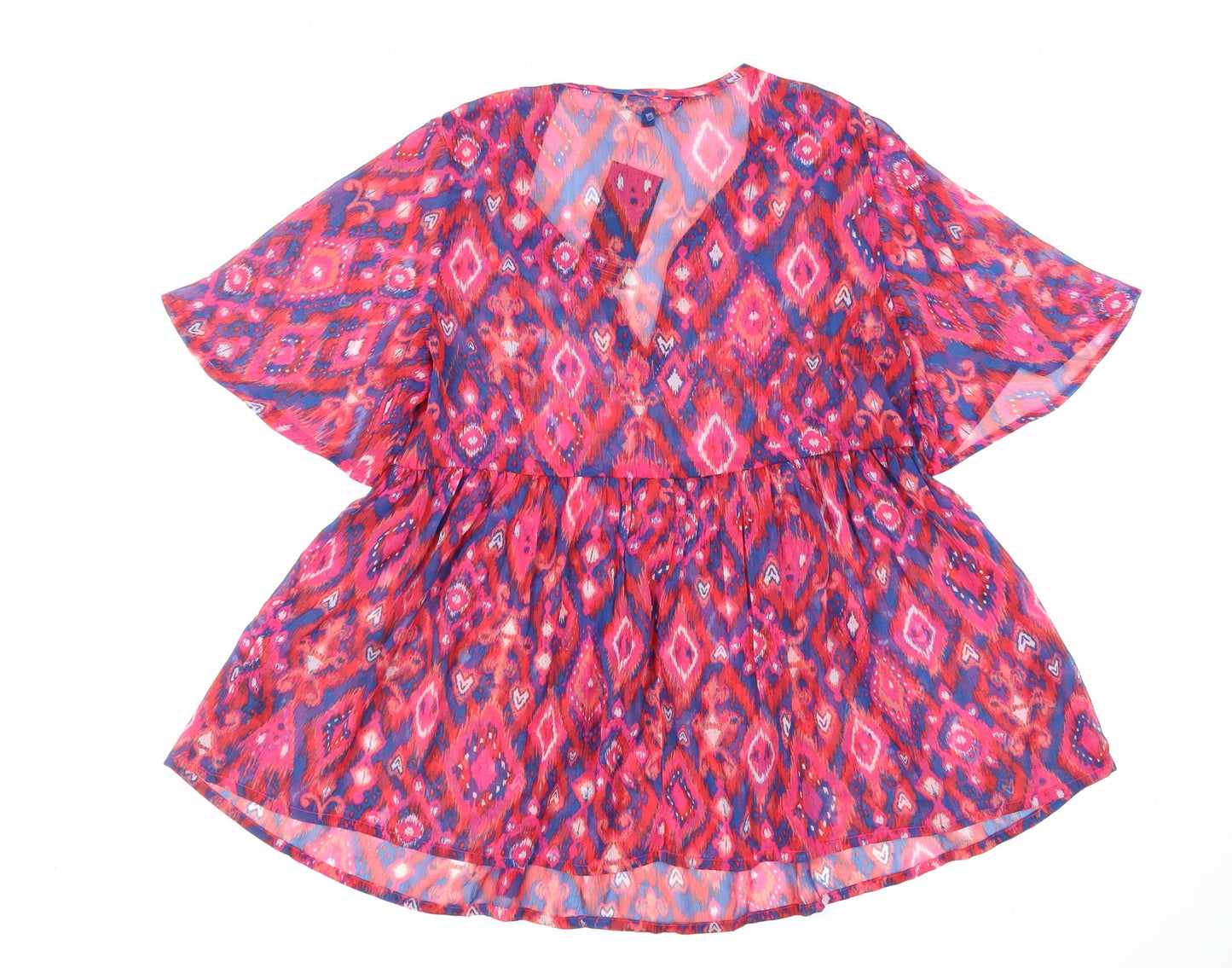 Kaleidoscope Womens Pink Geometric Polyester Basic Blouse Size 14 V-Neck - Sheer