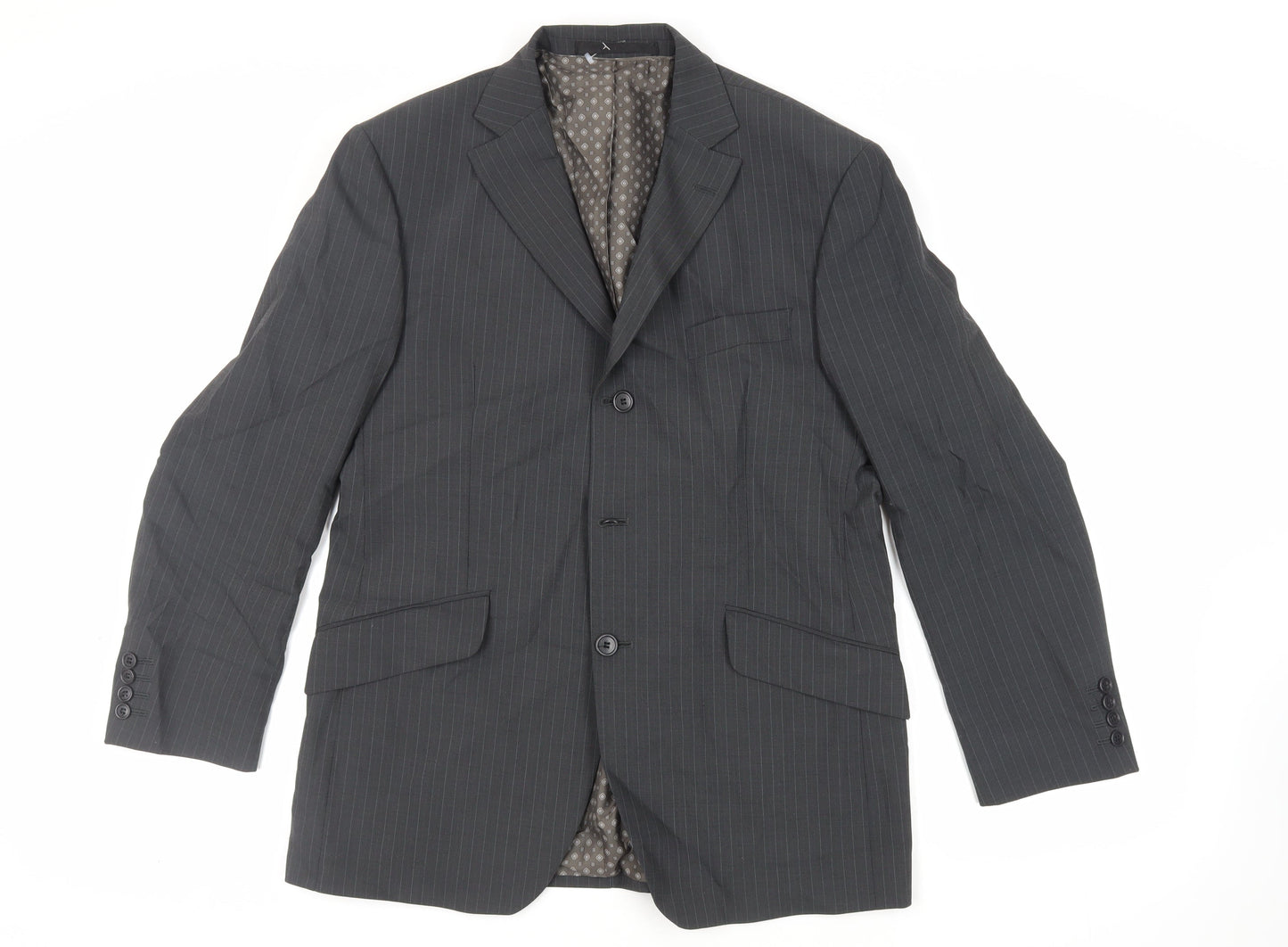 Marks and Spencer Mens Grey Striped Polyester Jacket Suit Jacket Size 40 Regular