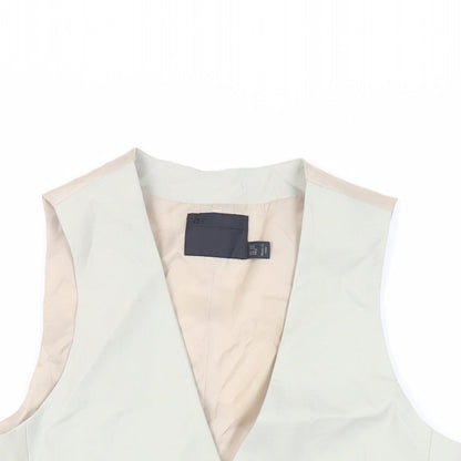 Close-up detail of ASOS men’s green polyester jacket suit waistcoat, size 34, regular
