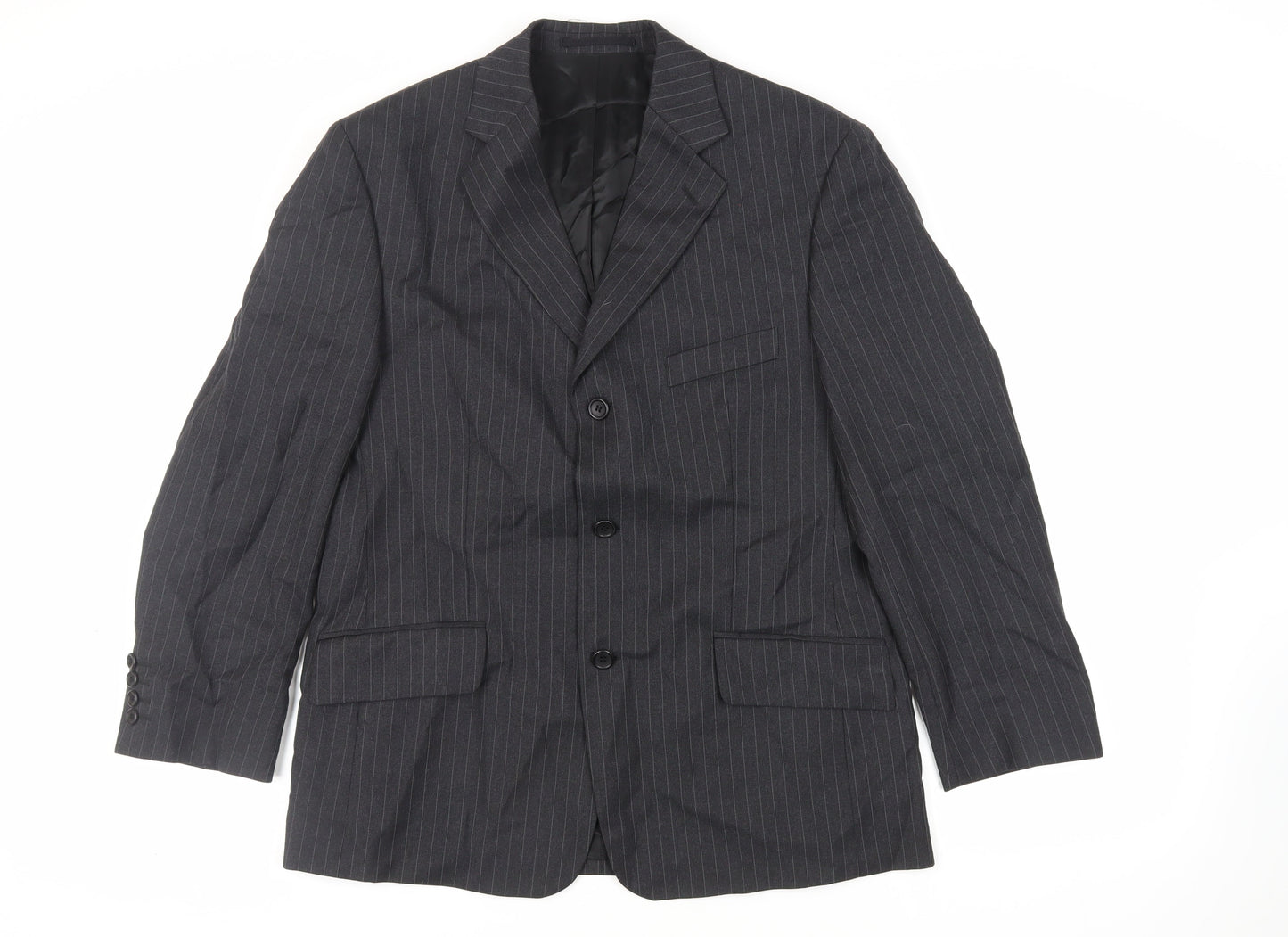 Varteks Mens Grey Striped Polyester Jacket Suit Jacket Size 40 Regular