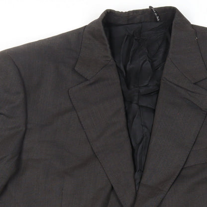 Close-up detail of Canali men’s brown viscose jacket suit jacket, size 42, regular