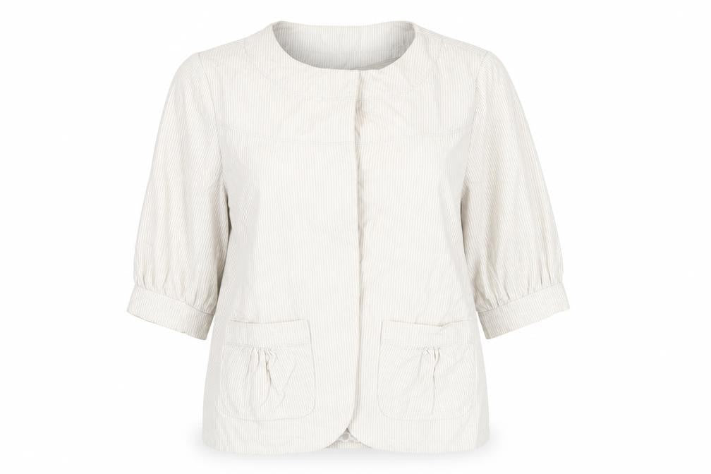 Marks & Spencer Womens Beige Striped Jacket Blazer Size 10 Snap