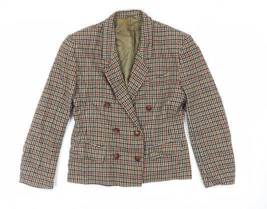 St Michael Womens Green Check Jacket Blazer Size 12 Button - Vintage