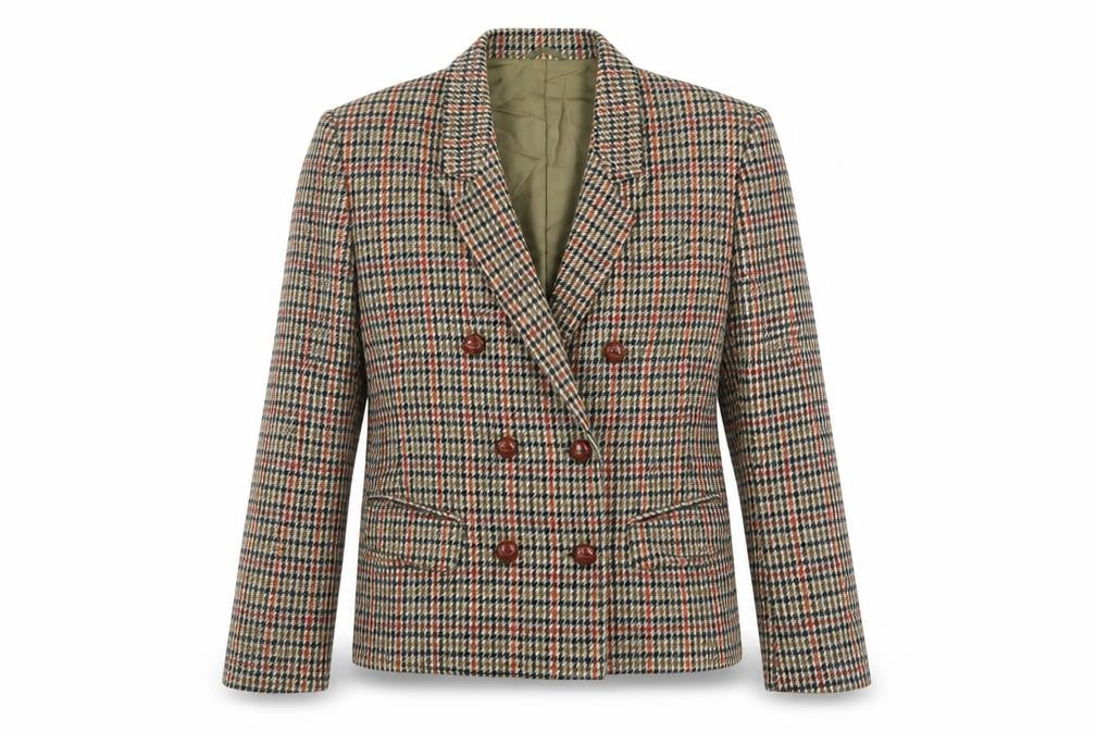St Michael Womens Green Check Jacket Blazer Size 12 Button - Vintage