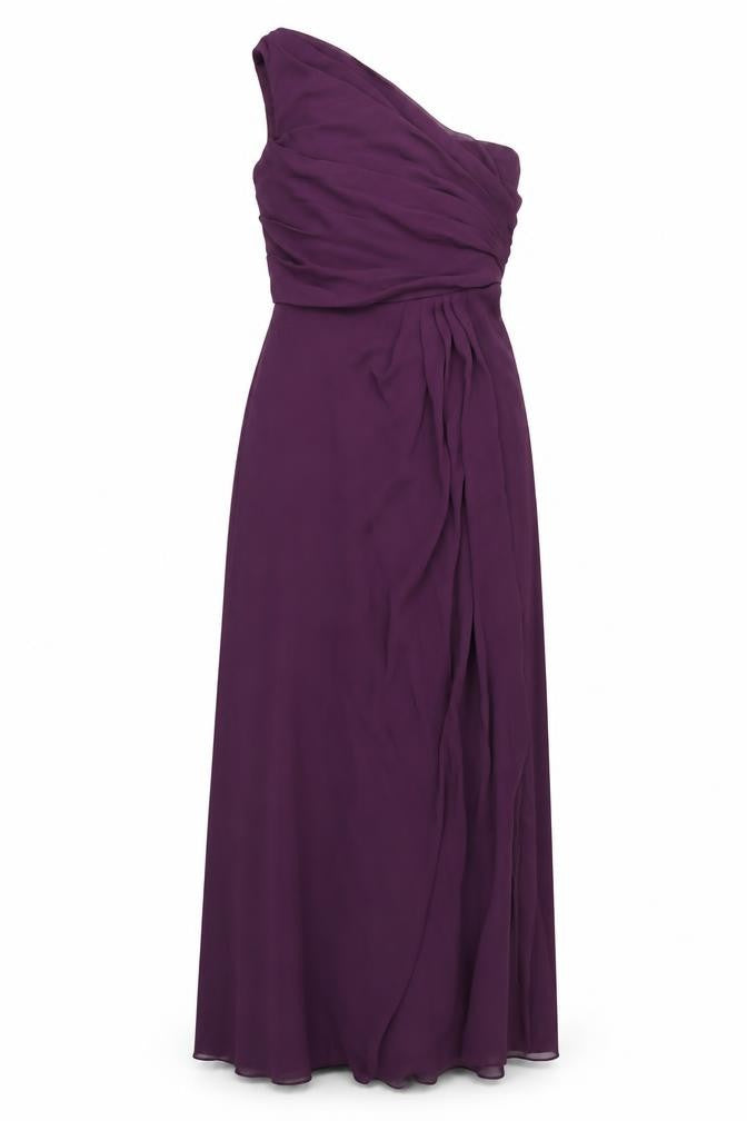 WED2B Womens Purple Polyester Maxi Size 8 One Shoulder Zip