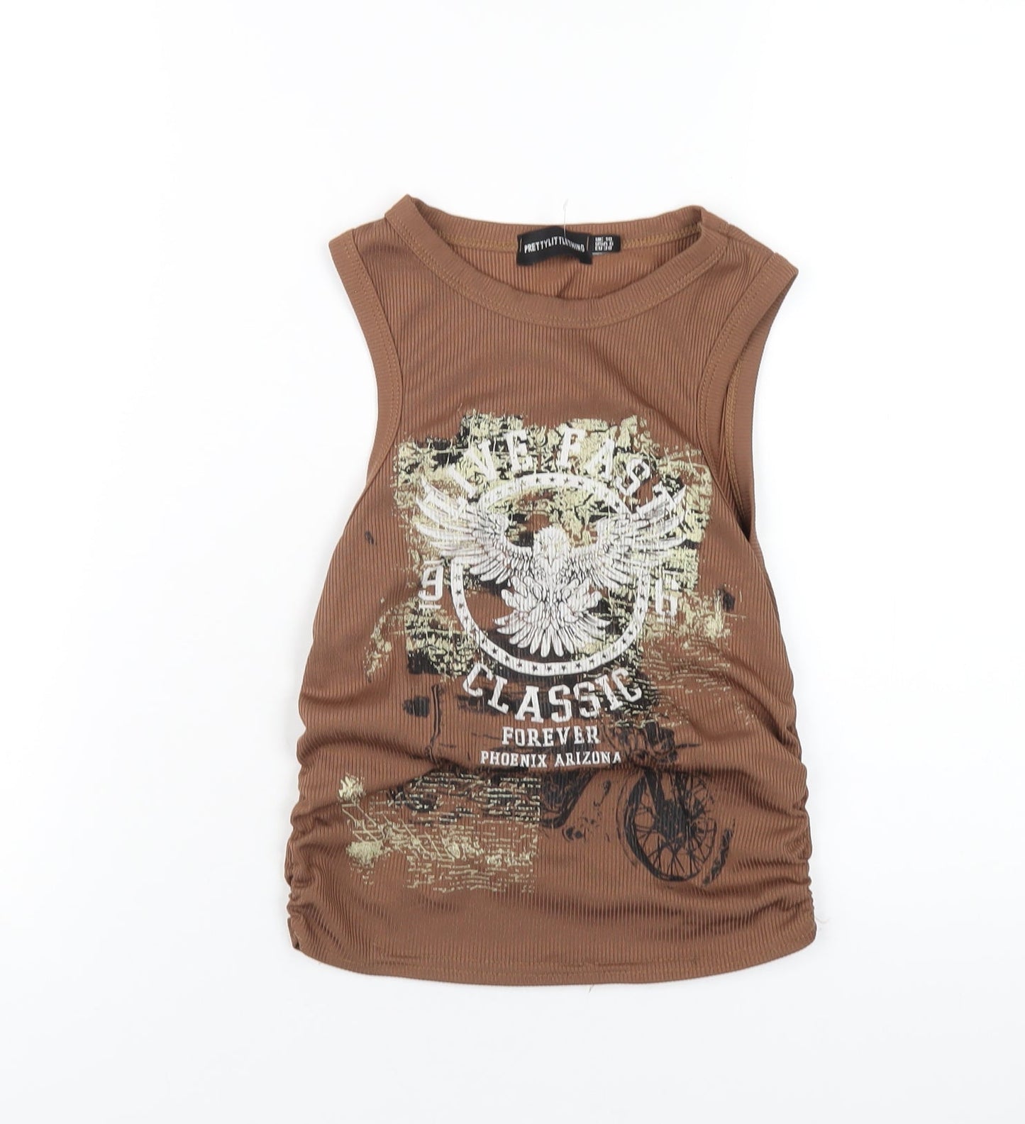 PRETTYLITTLETHING Womens Brown Polyester Basic Tank Size 10 Round Neck