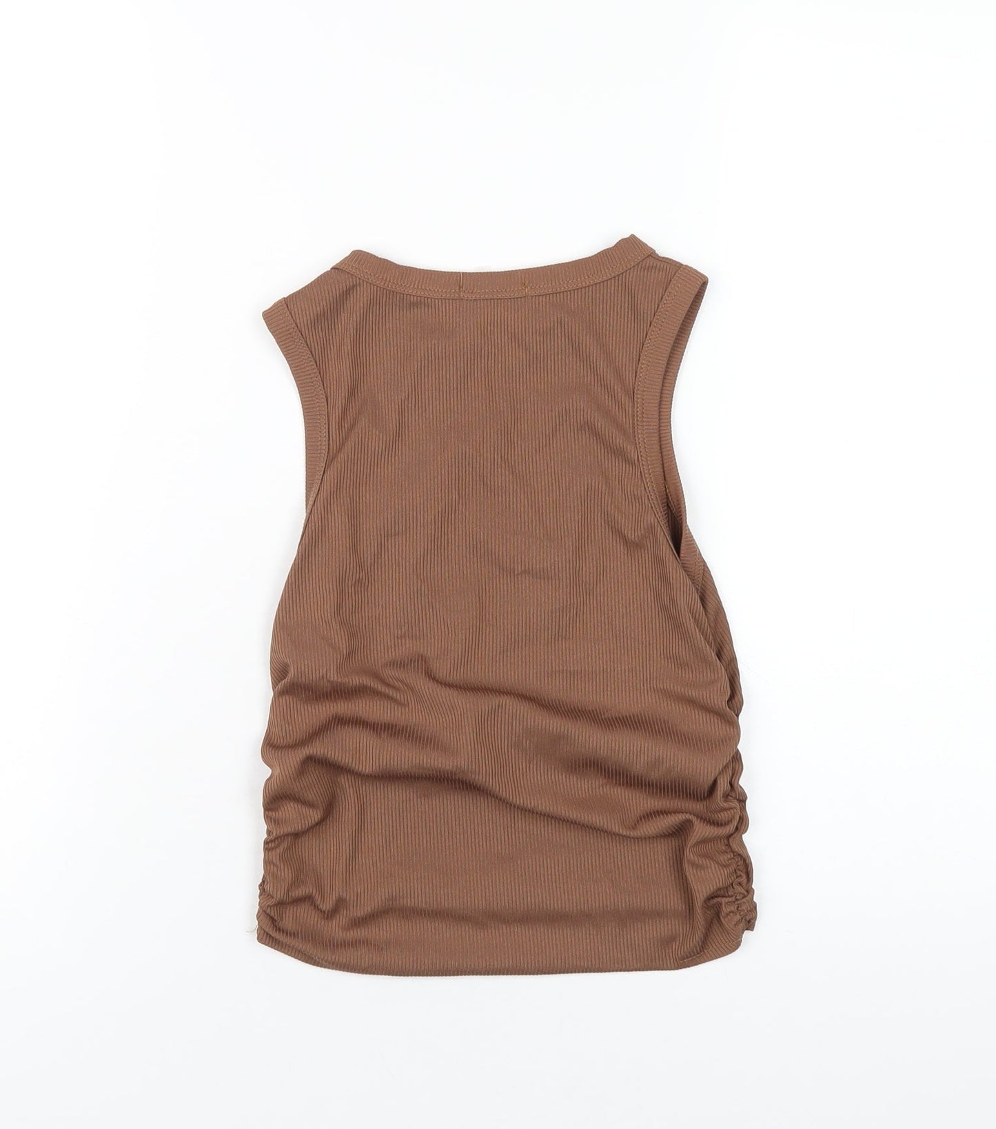 PRETTYLITTLETHING Womens Brown Polyester Basic Tank Size 10 Round Neck