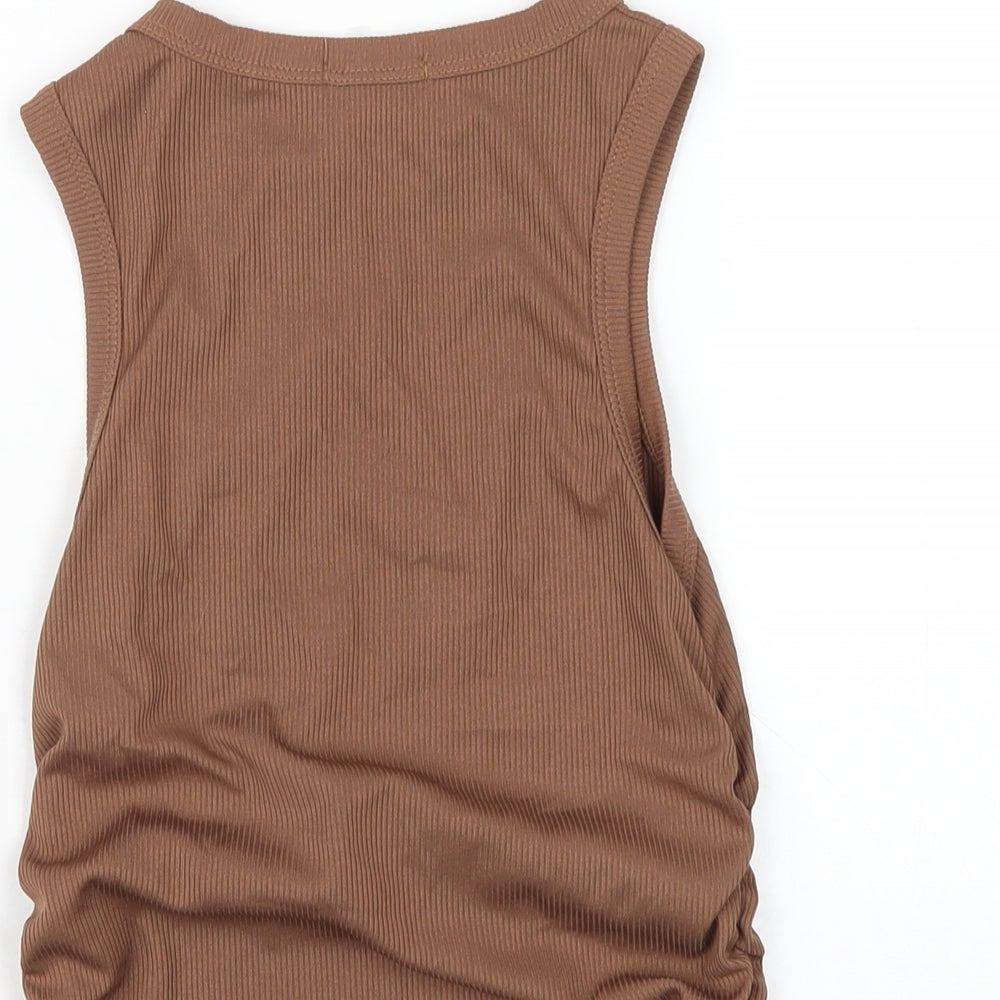 PRETTYLITTLETHING Womens Brown Polyester Basic Tank Size 10 Round Neck