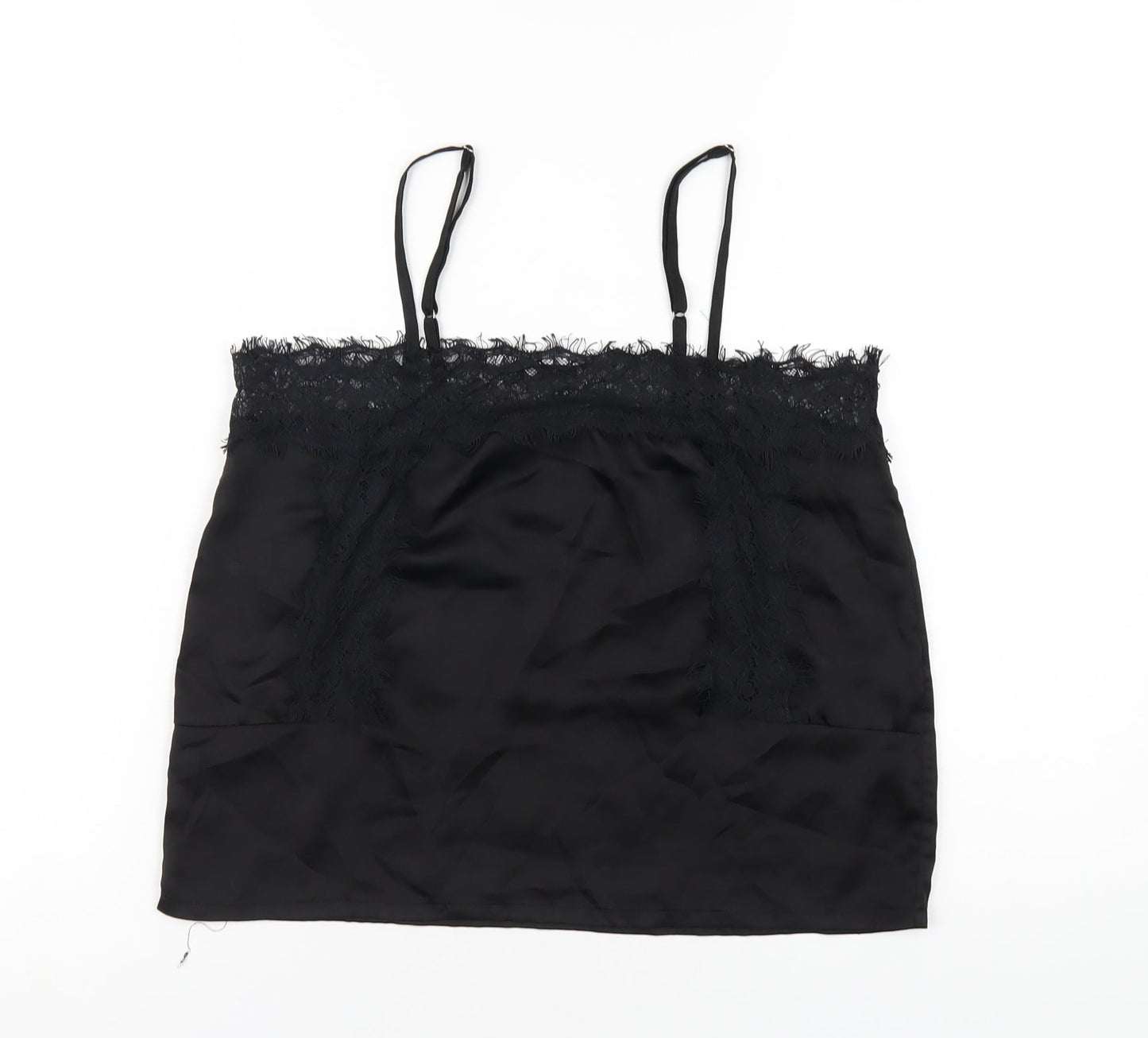 Missguided Womens Black Polyester Camisole T-Shirt Size 8 Square Neck - Lace Trim