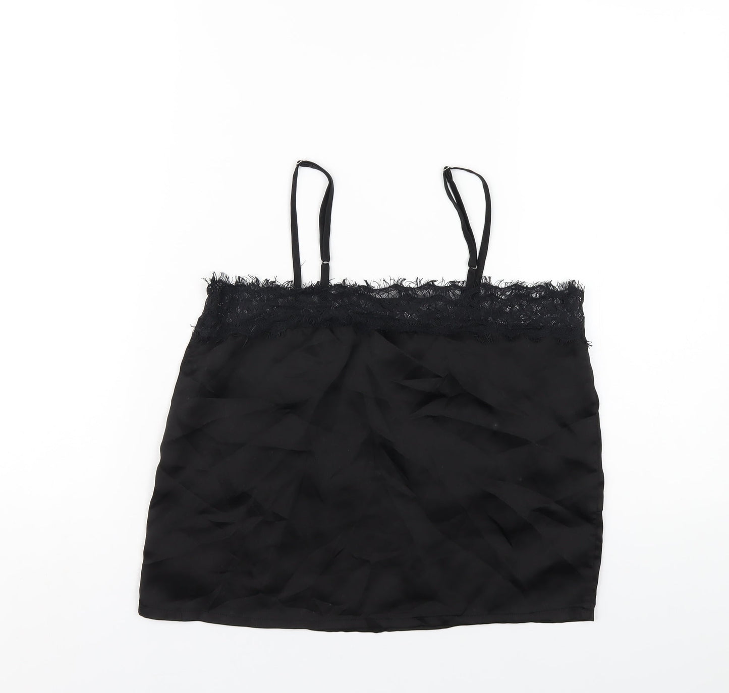 Missguided Womens Black Polyester Camisole T-Shirt Size 8 Square Neck - Lace Trim