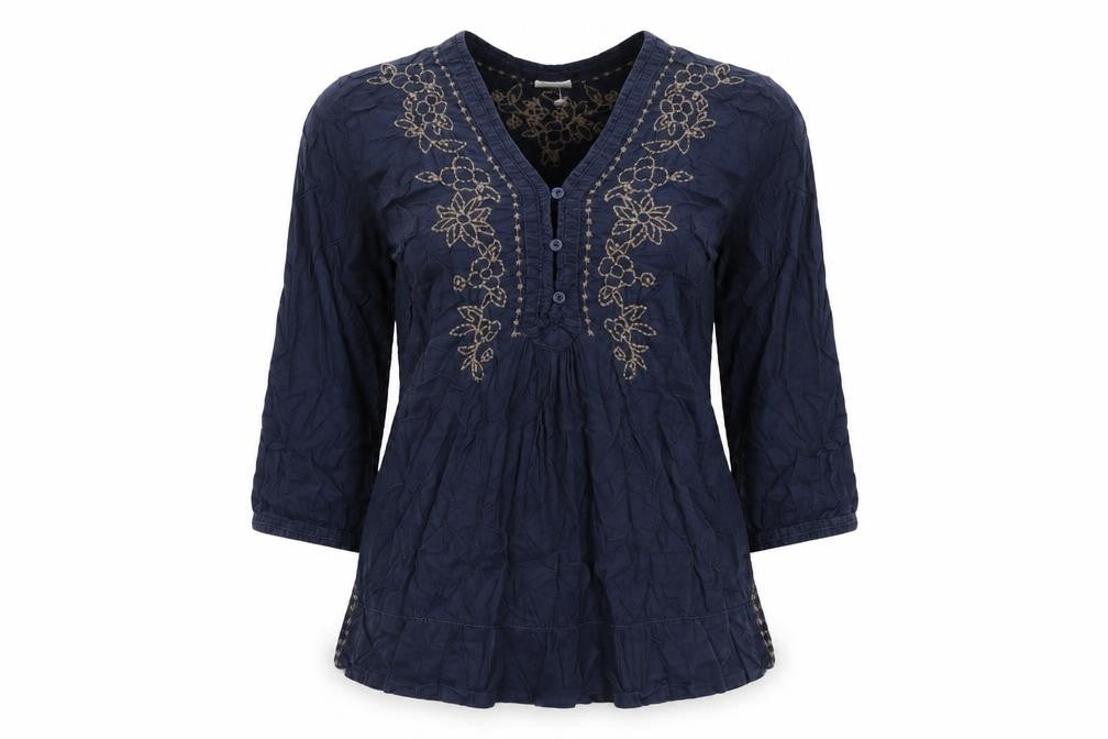 H&M Womens Blue Geometric Cotton Basic T-Shirt Size 6 V-Neck