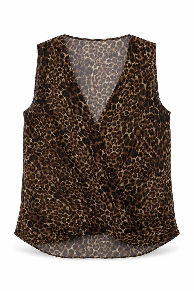 New Look Womens Brown Animal Print Polyester Basic Blouse Size 14 V-Neck - Leopard Print