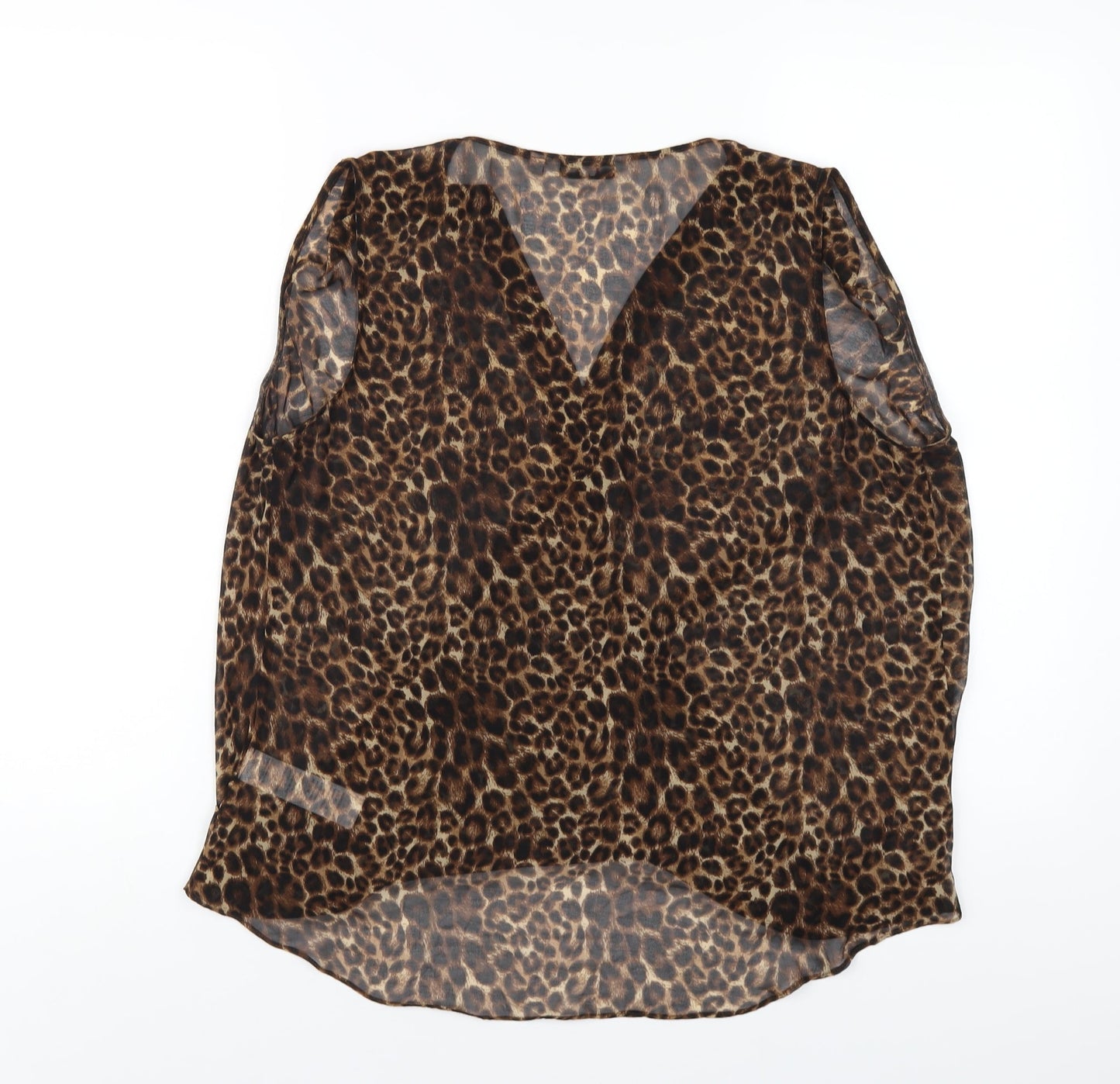 New Look Womens Brown Animal Print Polyester Basic Blouse Size 14 V-Neck - Leopard Print