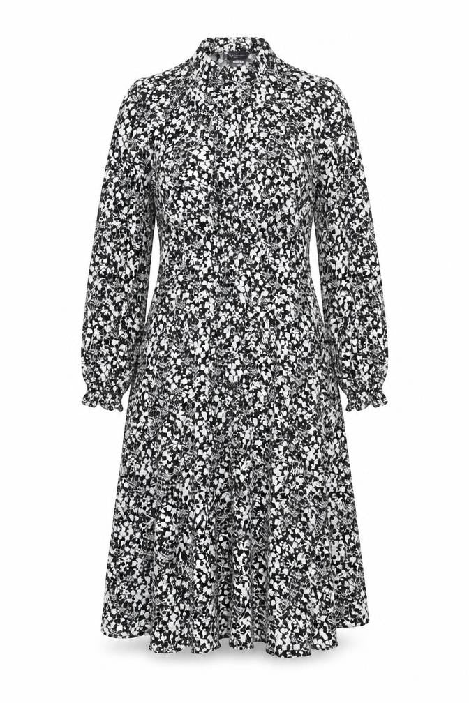 Marks & Spencer Womens Black Geometric Viscose A-Line Size 16 Mock Neck Zip