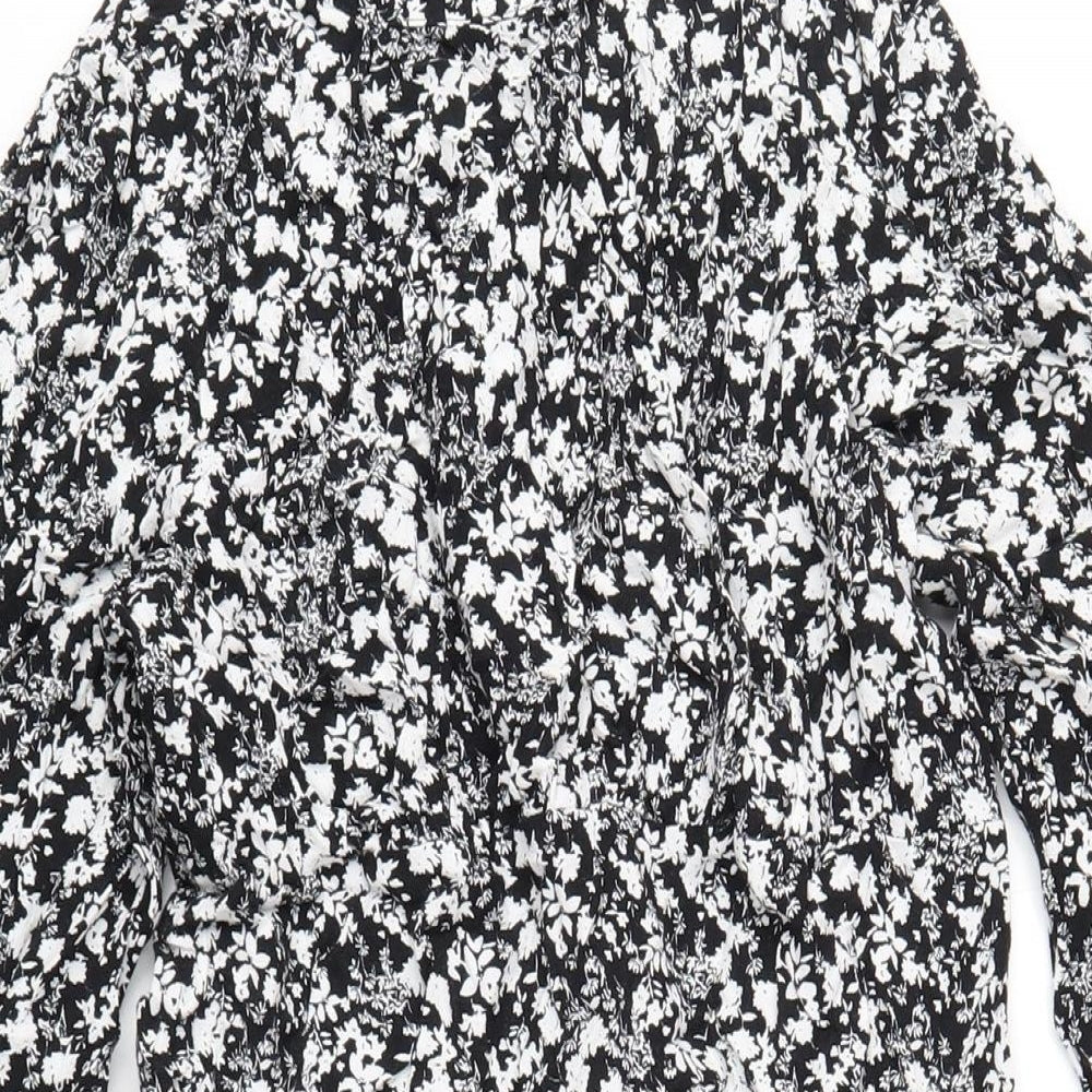 Marks and Spencer Womens Black Geometric Viscose A-Line Size 16 Mock Neck Zip