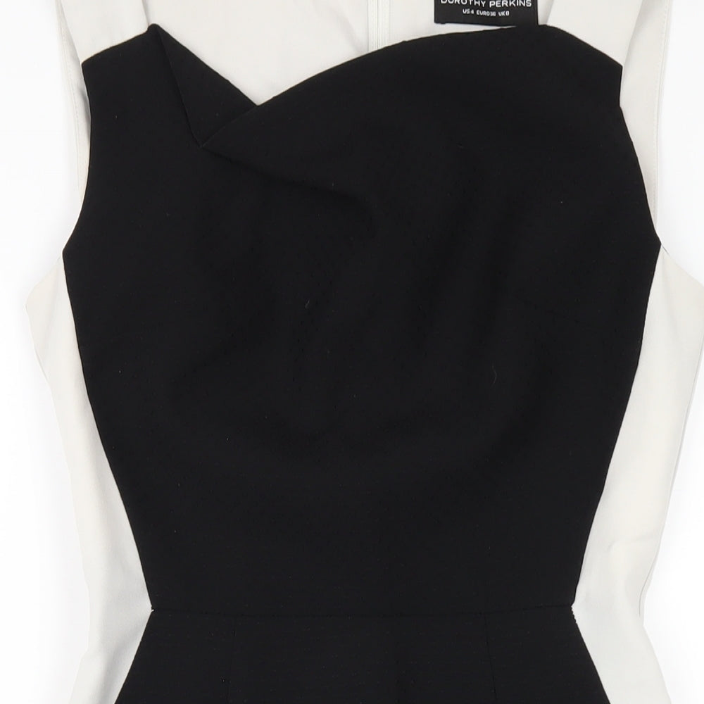 Dorothy Perkins Womens Black Polyester Pencil Dress Size 8 V-Neck Zip