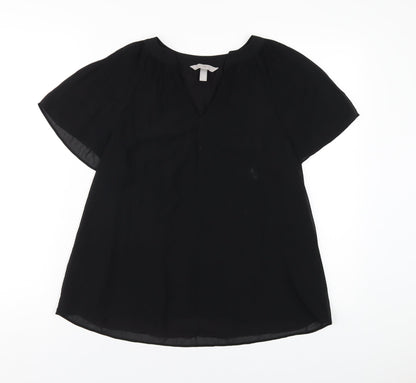 H&M Womens Black Polyester Basic T-Shirt Size S V-Neck
