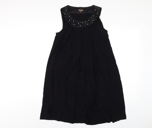Phase Eight Womens Black Viscose A-Line Size 8 Round Neck Pullover - Beaded Neckline