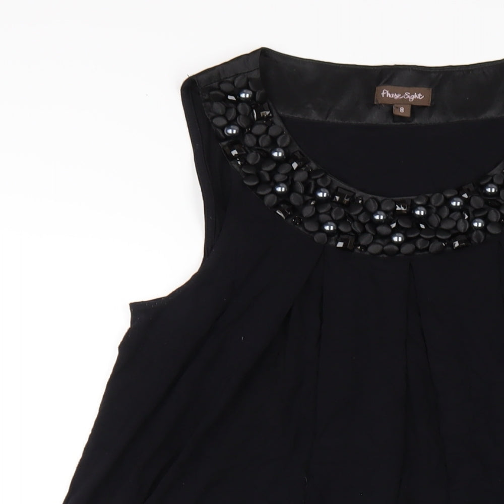 Phase Eight Womens Black Viscose A-Line Size 8 Round Neck Pullover - Beaded Neckline