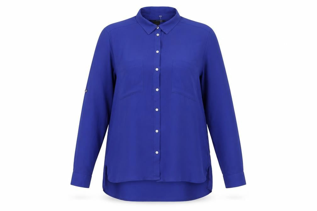 H&M Womens Blue Polyester Basic Button-Up Size 10 Collared