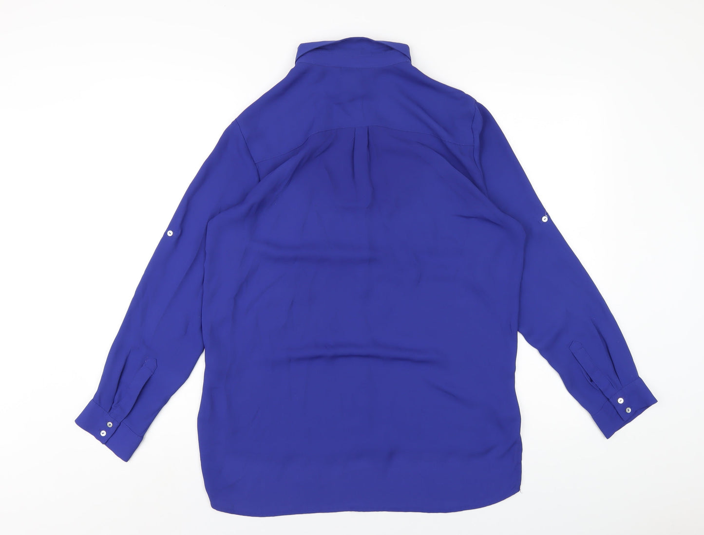 H&M Womens Blue Polyester Basic Button-Up Size 10 Collared
